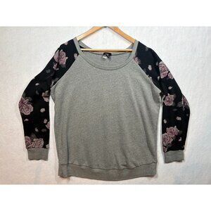 Torrid Floral Sleeve Raglan Sweatshirt 10416289 Gray Black Women's Size 2 2X
